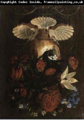 Juan de  Espinosa Floral still life arranged in conch shell